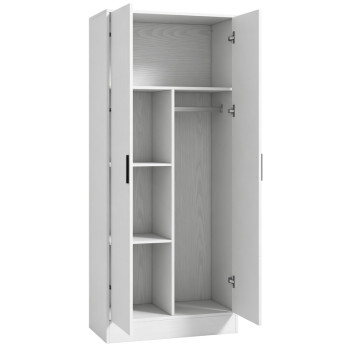 Armoire Lariel Slim avec Barre Penderie et Étagères Blanc