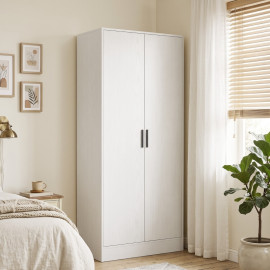 Armoire Lariel Slim avec Barre Penderie et Étagères Blanc