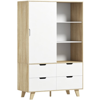 Armoire Elay portes coulissantes penderie tiroirs chêne blanc