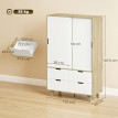 Armoire Elay portes coulissantes penderie tiroirs chêne blanc
