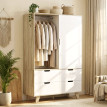 Armoire Elay portes coulissantes penderie tiroirs chêne blanc