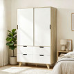Armoire Elay portes coulissantes penderie tiroirs chêne blanc