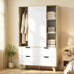 Armoire Elay portes coulissantes penderie tiroirs chêne blanc