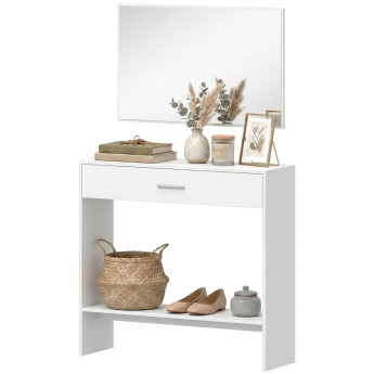 Meuble d'entrée Elot console miroir rangement entrée blanc