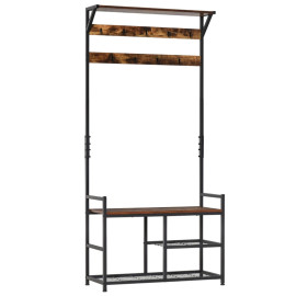 Aubot meuble d'entrée 3 en 1 porte manteau banc range chaussures marron noir