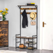 Aubot meuble d'entrée 3 en 1 porte manteau banc range chaussures marron noir