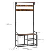 Aubot meuble d'entrée 3 en 1 porte manteau banc range chaussures marron noir