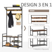 Aubot meuble d'entrée 3 en 1 porte manteau banc range chaussures marron noir