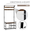 Aubot meuble d'entrée 3 en 1 porte manteau banc range chaussures marron noir