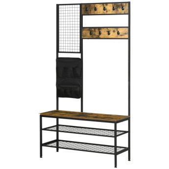 Emys Porte manteau industriel avec banc à chaussures et tableau mémo Noir Marron