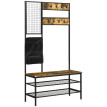 Emys Porte manteau industriel avec banc à chaussures et tableau mémo Noir Marron