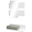 Meuble d'entrée Solrio 2 en 1 miroir mural tiroir gris et blanc