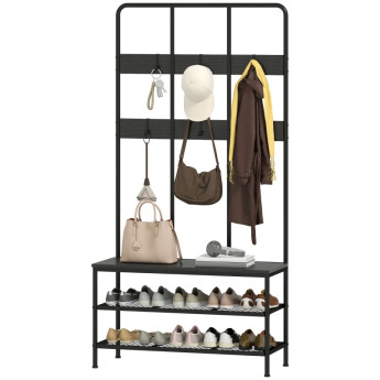 Portemanteau d’entrée Meret 3 en 1 banc rangement chaussures noir