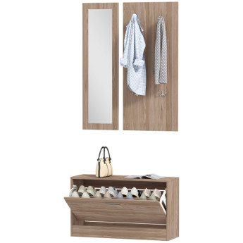 Set d'entrée Calet banc à chaussures portemanteau miroir marron foncé
