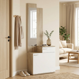 Naliel meuble d'entrée miroir range chaussures assise tiroir blanc