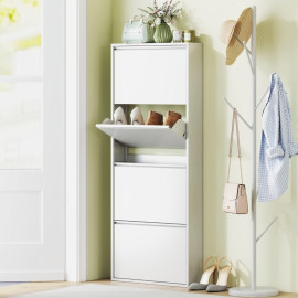 Étagère à chaussures Nalenne métal fine avec tiroirs pliables Blanc