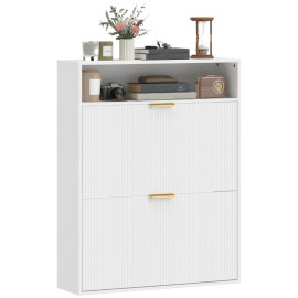 Armoire à chaussures Dorrorio étroite rabattable avec étagère Blanc