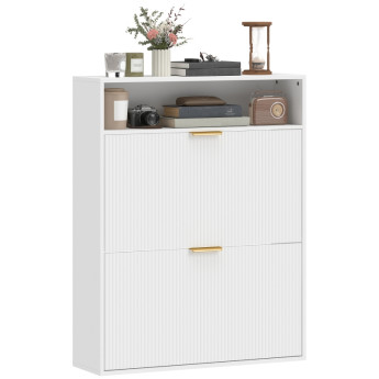 Armoire à chaussures Dorrorio étroite rabattable avec étagère Blanc
