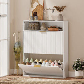 Armoire à chaussures Dorrorio étroite rabattable avec étagère Blanc