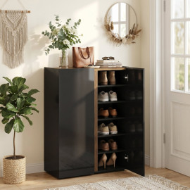 Calot Armoire à chaussures design sans poignées 6 niveaux Noir laqué