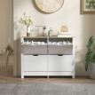 Meuble à chaussures Erlara étroit rabattable 4 compartiments Blanc et bois naturel