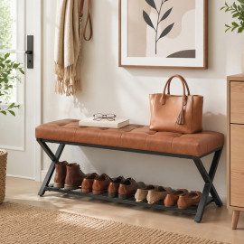 Banc à chaussures Lorrio banc d'entrée simili cuir marron