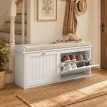 Banc à chaussures Galia meuble d'entrée avec assise rembourrée blanc beige