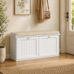Banc à chaussures Galia meuble d'entrée avec assise rembourrée blanc beige