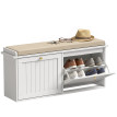 Banc à chaussures Galia meuble d'entrée avec assise rembourrée blanc beige