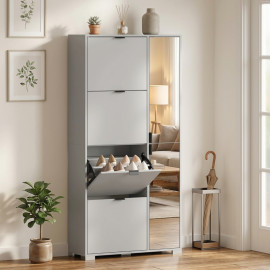 Armoire à chaussures Selo miroir 4 tiroirs abattants gris