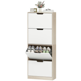 Meuble à chaussures Envik slim 4 tiroirs gain de place Bois et Blanc