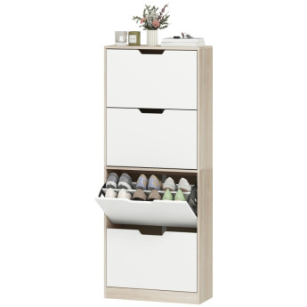Meuble à chaussures Envik slim 4 tiroirs gain de place Bois et Blanc