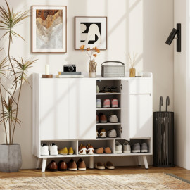 Meuble à chaussures Darenon rangement entrée 4 portes bois blanc