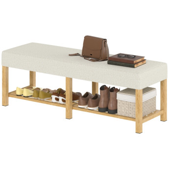 Banc à chaussures Camis banc d’entrée assise rembourrée bois naturel blanc crème