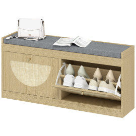 Banc à chaussures Riveo siège rembourré rotin étagère ajustable naturel