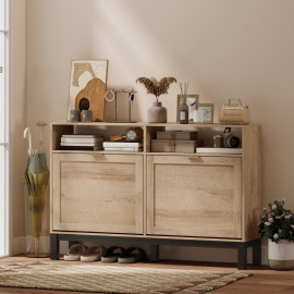 Meuble à chaussures Solora gain de place slim portes basculantes noyer