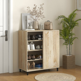 Meuble à chaussures Iline 4 niveaux étagères ajustables bois naturel