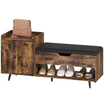 Banc à chaussures Salos rangement assise rembourrée industriel marron rustique