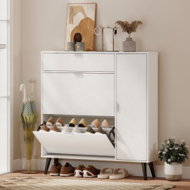 Armoire à chaussures Nora meuble étroit rangement entrée blanc
