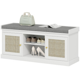 Banc à chaussures Elia rotin rangement entrée blanc