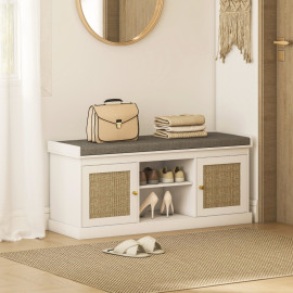 Banc à chaussures Elia rotin rangement entrée blanc