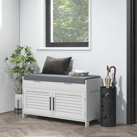 Banc à chaussures Laris rangement entrée assise Blanc gris