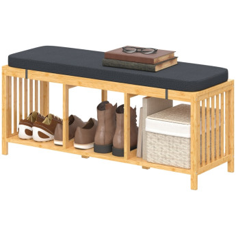 Banc à chaussures Erlin bambou rembourré rangement ouvert bois naturel