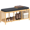 Banc à chaussures Erlin bambou rembourré rangement ouvert bois naturel