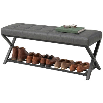 Banc à chaussures Ylay banc d'entrée rembourré similicuir gris foncé