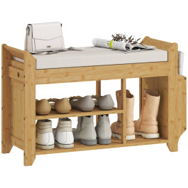 Ilval Banc à chaussures assise rembourrée rangement bambou naturel
