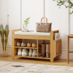 Ilval Banc à chaussures assise rembourrée rangement bambou naturel