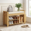 Ilval Banc à chaussures assise rembourrée rangement bambou naturel