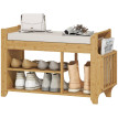 Ilval Banc à chaussures assise rembourrée rangement bambou naturel
