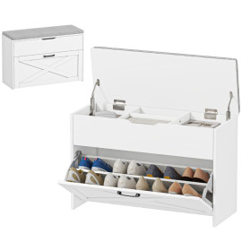 Banc à chaussures Valos avec tiroir abattant et rangement Blanc